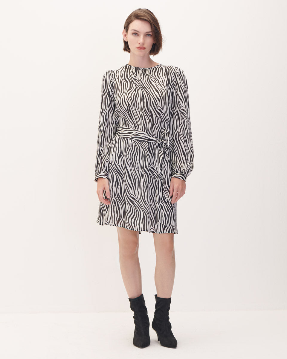Vestido fit and flare satín animal print cebra