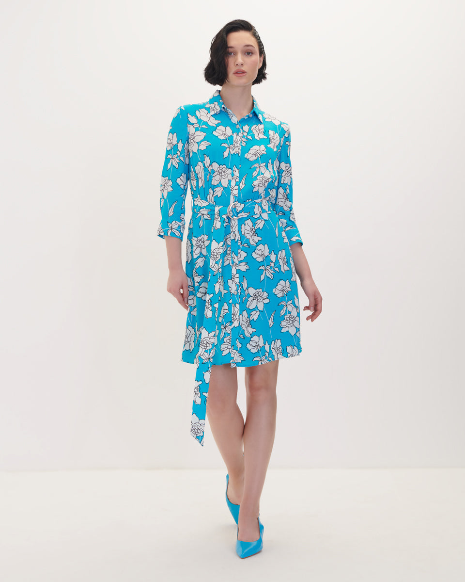 Vestido camisero azul estampado floral con banda