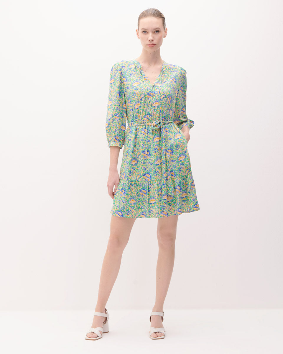 Vestido Fit And Flare Estampado Floral Manga 3/4