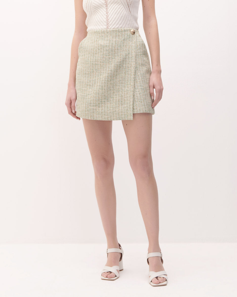 Falda Short Verde De Tweed