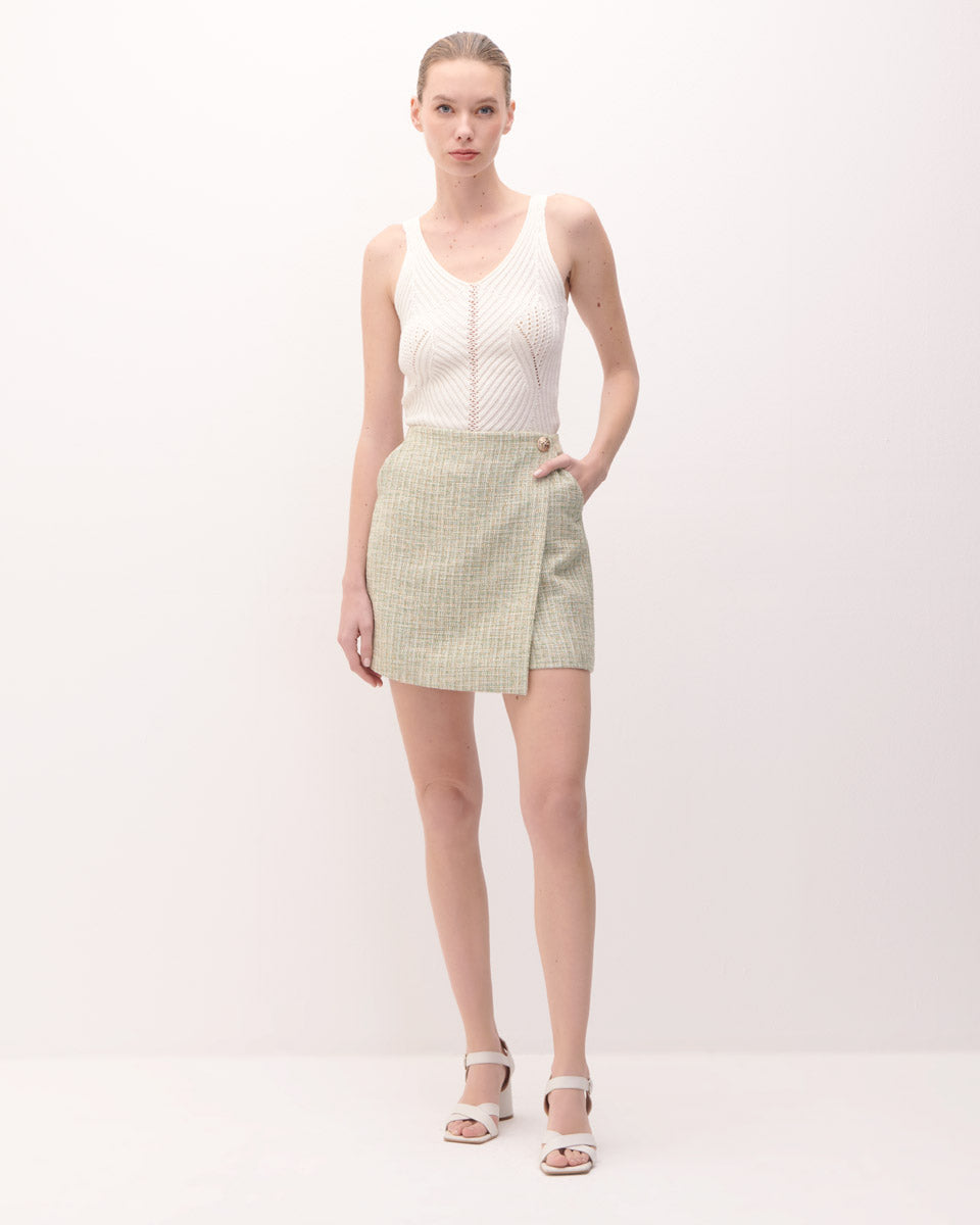 Falda Short Verde De Tweed