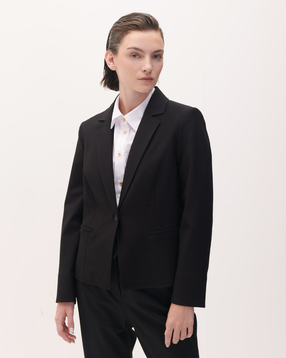 Blazer negro con solapa tejido de punto