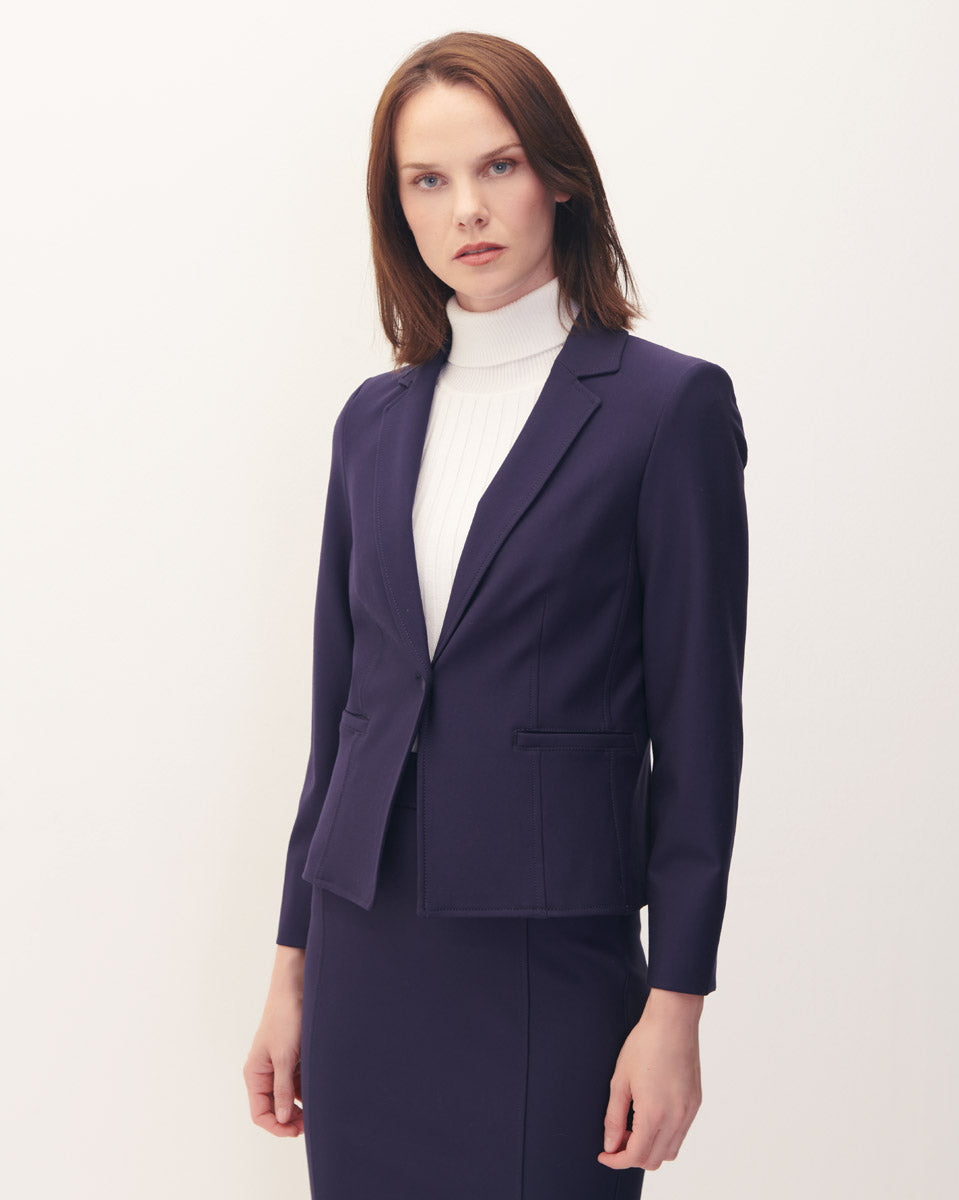 Blazer azul con solapa tejido de punto