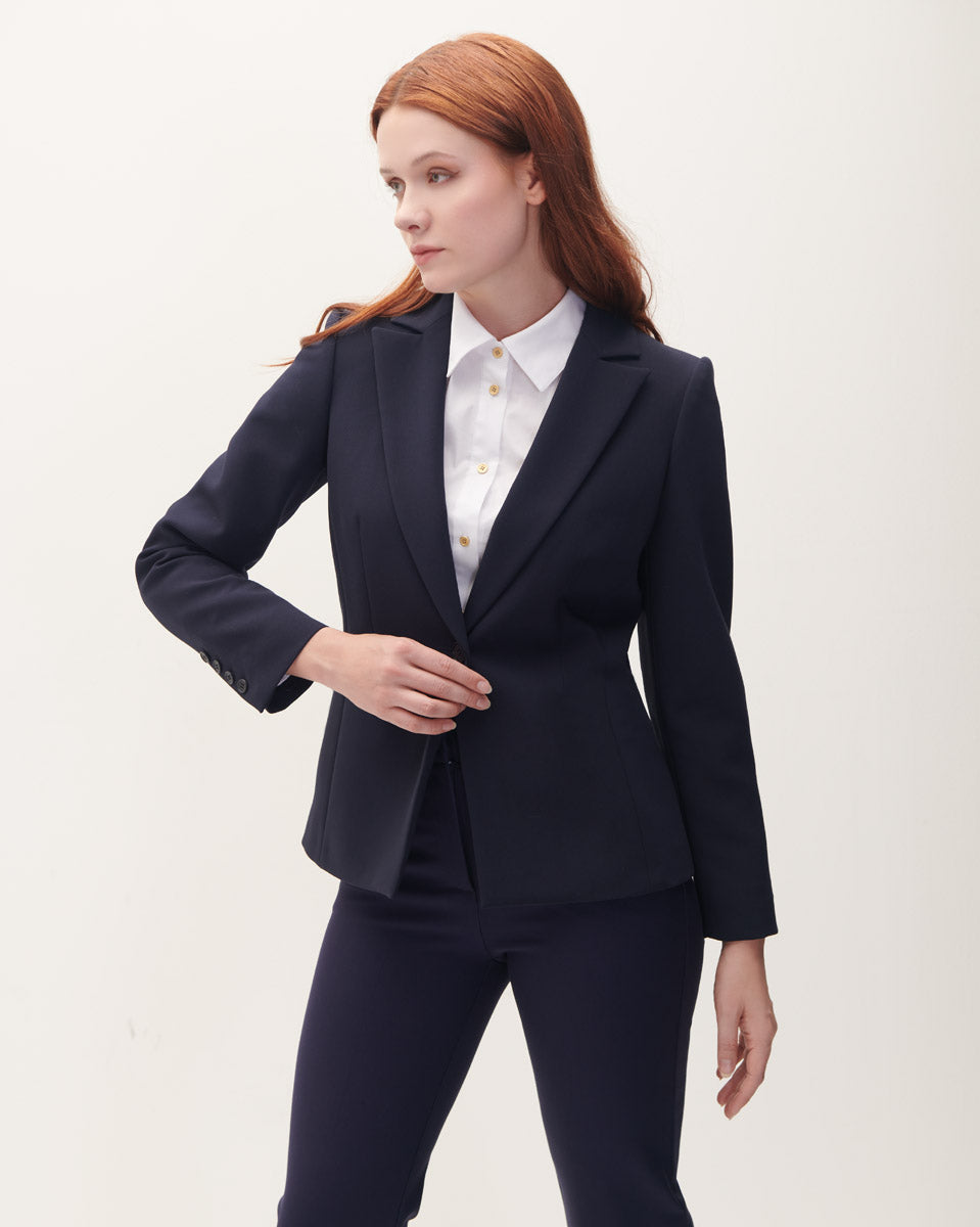 Blazer azul con solapa tejido de punto