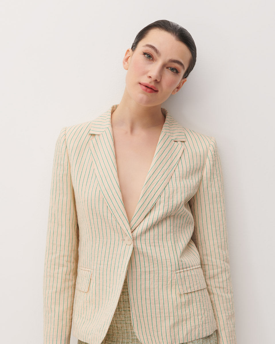 Blazer Beige A Rayas Efecto Corrugado