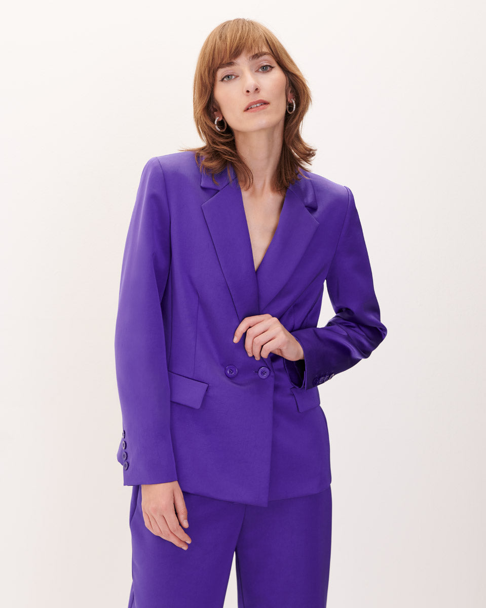 Blazer Morado De Sat√≠n Cruzado