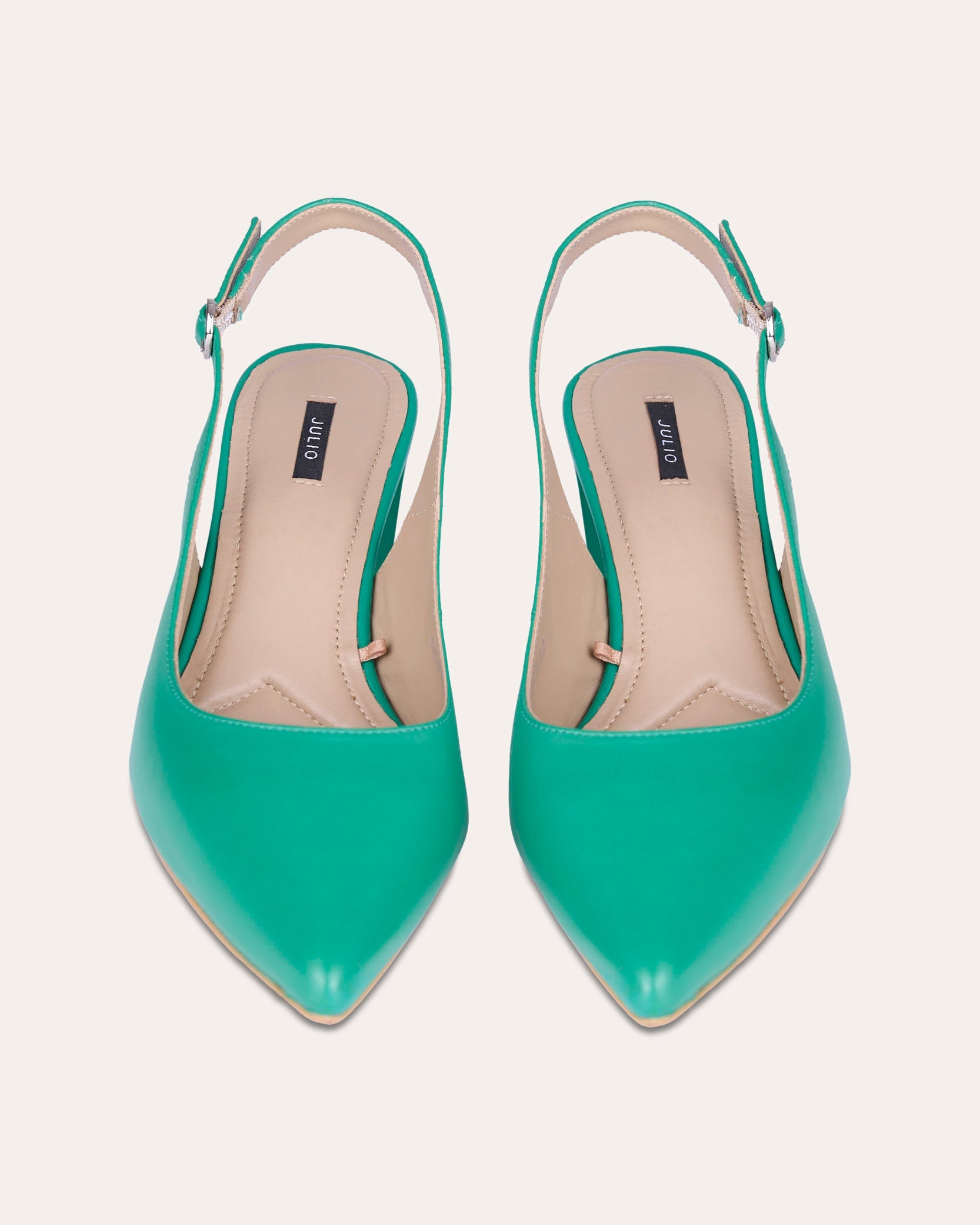 Zapatos Slingback De Piel Verde Tac√≥n Cuadrado