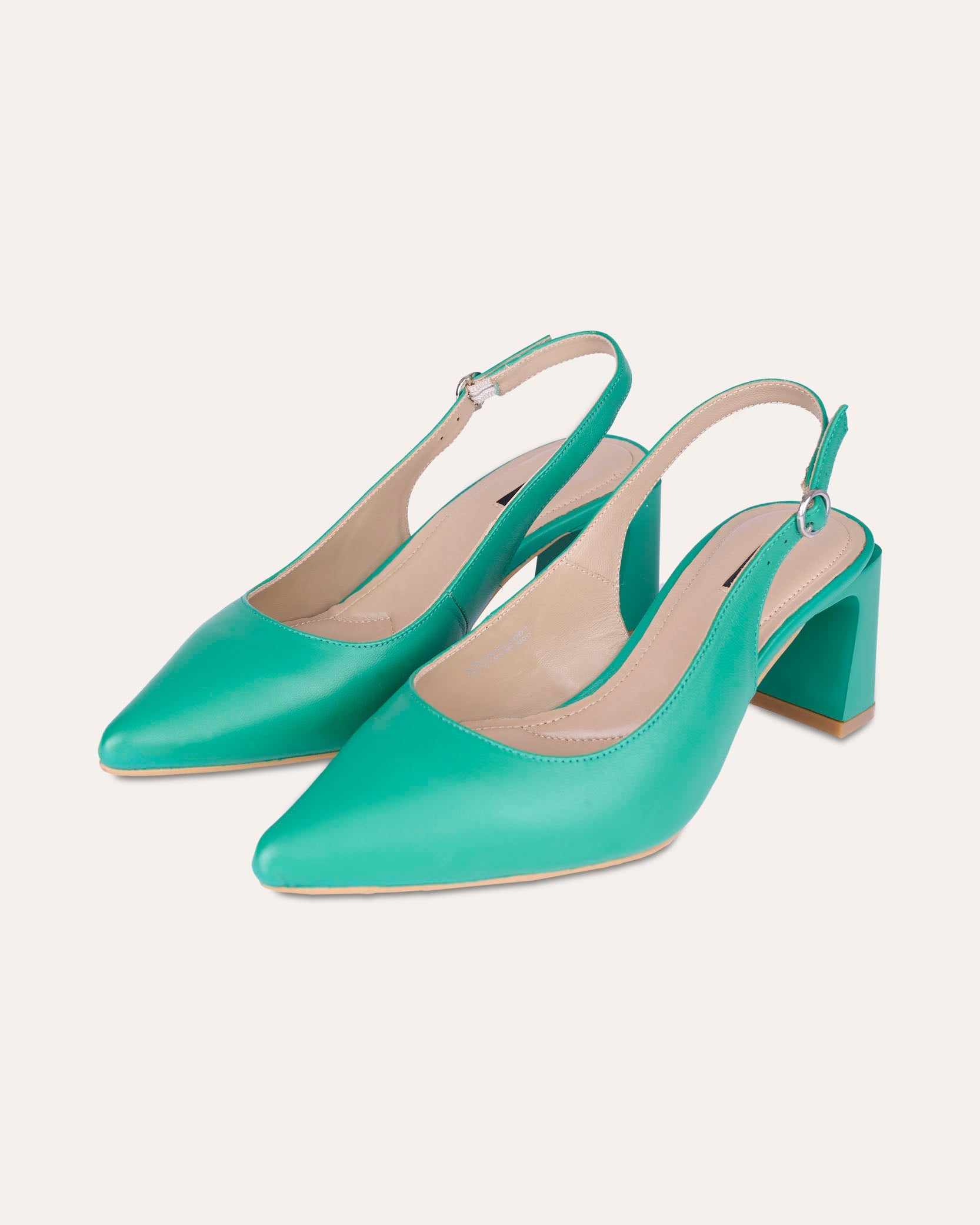 Zapatos Slingback De Piel Verde Tac√≥n Cuadrado