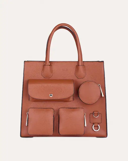 Bolsa satchel camel m√∫ltiples bolsillos