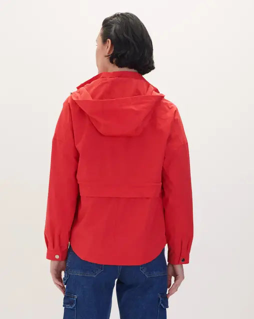 Parka Roja Con Jaretas Y Capucha